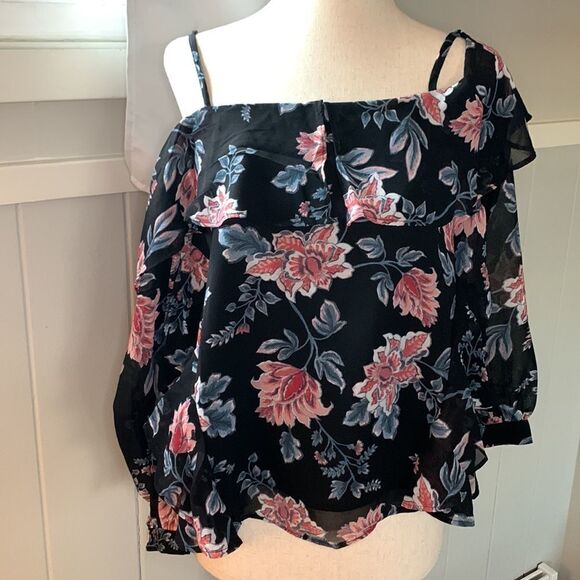 Olivaceous cold shoulder sheer ruffle blouse sz small - Picture 12 of 16